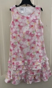 Talbots Kids Linen Halter Top Dress Pink Coral Floral Tiered Girls Size 10 - Picture 1 of 5