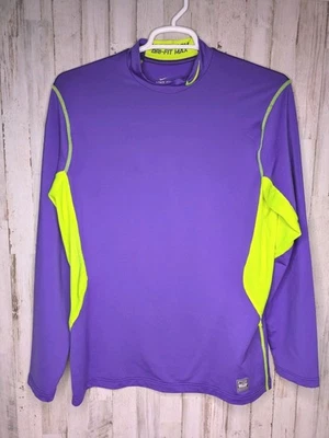 Рубашка мужская Nike Pro Combat Hyperwarm Dri-Fit облегающая размер XL фиолетовая вольт с длинным рукавом - Изображение 1 из 4