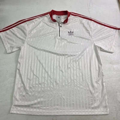 Camiseta deportiva vintage Adidas 1/4 cremallera rayas roja blanca Y2K para hombre talla XL ¡Rara! Foto 1 de 4