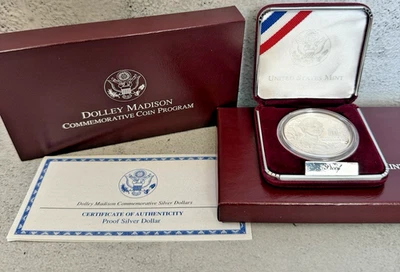 1999 S Dolly Madison COMMEMORATIVE SILVER DOLLAR PROOF COIN OGP &COA #10G8 - Image 1 of 3