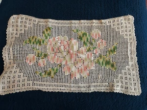 Vintage Filet Crochet Doily 17 X 9 inches In Floral One Small Defect back row - Picture 1 of 10