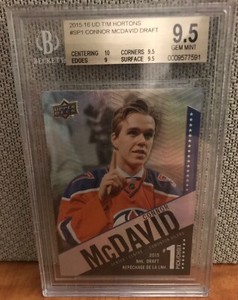 2015 16 UD TIM HORTONS SP1 CONNOR MCDAVID # 1 DRAFT PICK BGS GEM MINT w/ sub 10