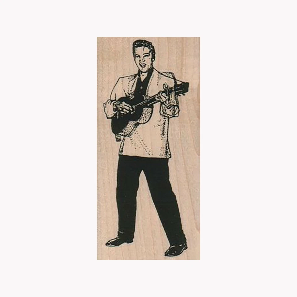 Mounted Rubber Stamp, Elvis and Guitar Stamp, Elvis Stamp, Young Elvis, Music - Image 1 of 1