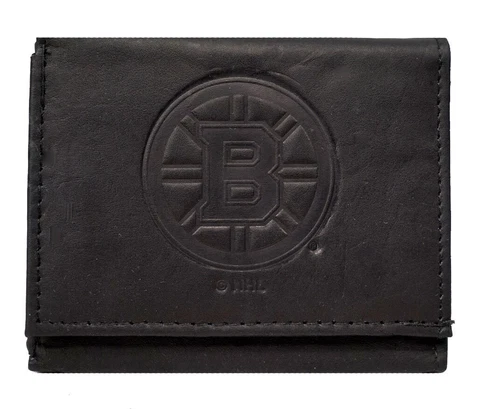 Brand New  Boston Bruins Team Black Tri-Fold Leather Wallet Cover