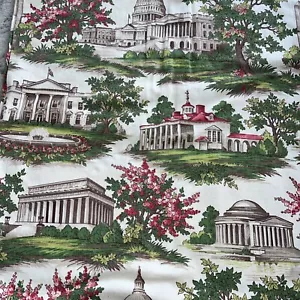 Washington DC Monuments Cherry Blossoms Fabric Cotton - Picture 1 of 3