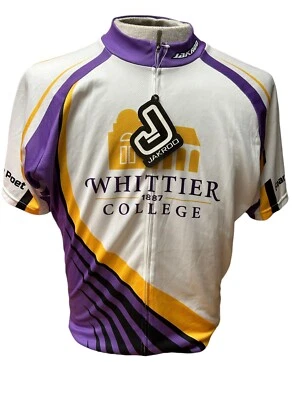 Camiseta deportiva de ciclismo Jakroo para hombre talla grande, púrpura/blanco 3 bolsillos, Whittier College Foto 1 de 4