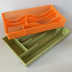 Olive Green Plastic Cutlery Tray Kitchen Drawer Organiser Vintage/Retro 70’s
