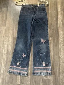 Vtg Faded Glory Jeans Girls Sz 8 Flair Embroidered Floral Fairy Denim Y2K ! - Picture 1 of 11