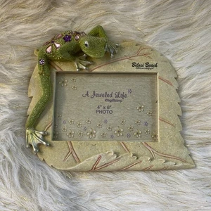 Frosch Rahmen Resin 4 x 6 Foto mit Schmucksteinen besetzter Frosch eingebauter Ständer - Bild 1 von 6