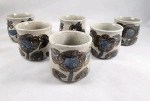 Otagiri Otigiri Steingut Tassen Sake Tee gesprenkelt blau braun Blumen - 6er Set - Bild 1 von 11