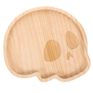 Skull Head Wood Plate Fruit Plate Snack Serving Tray Halloween Table Centerpiece - Picture 1 of 12