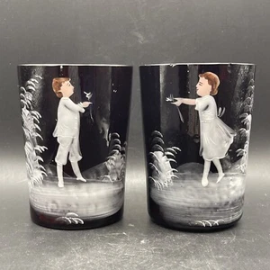 Pair of Mary Gregory Style Ruby Glass Glasses - Picture 1 of 13