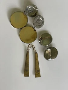 Vintage Givenchy Lot Of 3 Silver & Goldtone Button Dangle Clip On Earrings - Picture 1 of 12