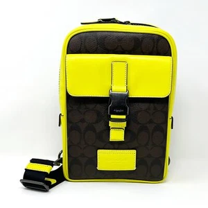 Coach Track Pack In Colorblock Signature Canvas Mahogany Bright Yellow CL432 - Picture 1 of 9