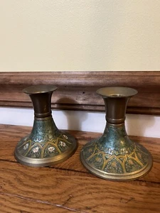 Pair of Brass Painted Candlestick Holders - Picture 1 of 3