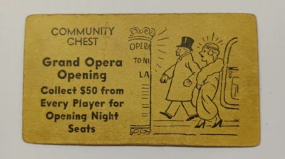 Tarjeta de cofre comunitaria rara original Monopoly 1935 de colección (apertura de la Gran Ópera} Foto 1 de 2