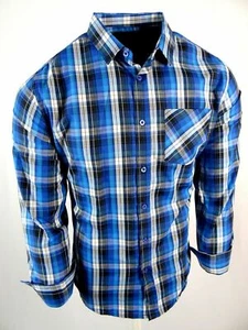 Camisa a Cuadros Azul Para Hombres Bolsillo en el Pecho Ajuste Clásico Botón Frontal Marca Cambridge - Imagen 1 de 6
