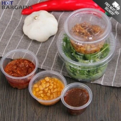 Disposable Sauce Pots with Lids HD Reusable Plastic Deli Pots 2oz and 4oz UK - Image 1 of 4