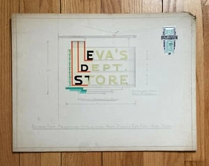 VTG Antique Original 1940s Neon Sign Concept Drawing Eva's Department Store OOAK - Picture 1 of 4
