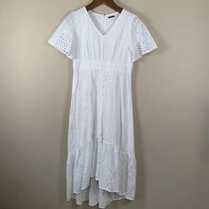 Ann Taylor Eyelet Short Sleeve Tiered Maxi Dress Size 10 Bridal Church - Picture 1 of 9