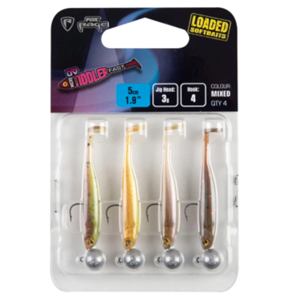 Fox Rage Micro Tiddler Fast Mixed UV Colour Pack 5cm 3g- 4 Gummifische Softbaits - Bild 1 von 1