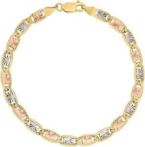 Floreo 10k Tri-Color Gold 4.2mm Valentino Link Chain Bracelet or Anklet - Picture 1 of 5