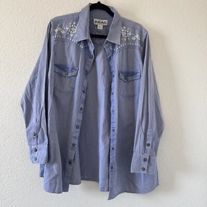 ARIAT REAL Women’s Embroidered Southwestern Button Up 2X NWT Blue Western Rodeo - Picture 1 of 17