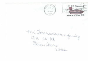 1987 Posted Envelope Cover Boise ID 22 Cent Folk Art Stamp Duck