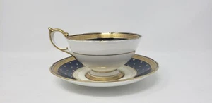 Aynsley Teacup & Saucer 7494 Fleur De Lis Cobalt & Gold Trimmed - Picture 1 of 12