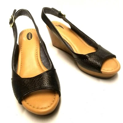 Zapatos de cuña Dr. Scholls para mujer talla 8M negros hechos por el hombre con cordones punta abierta Foto 1 de 4