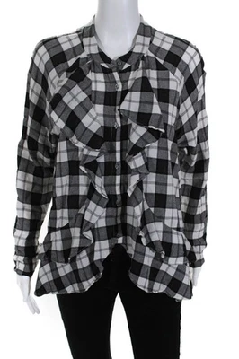 Camisa con volantes a cuadros Nicole Miller para mujer talla 6 10687049 Foto 1 de 4