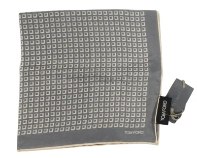 New $180 TOM FORD Gray w Tonal Geometric Silk Pocket Square Italy 15.5" - Image 1 of 4