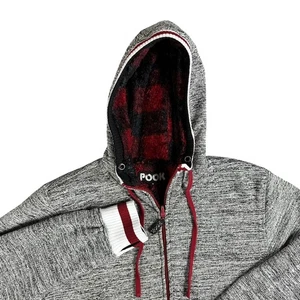 Pook Reversible Hoodie Jacket Gray Buffalo Plaid Full Zip Sweatshirt Faux Fur - Picture 1 of 15