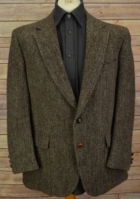 Mens brown harris tweed blazer 42 short jacket wool single breast wool coat - Image 1 of 4