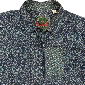 Robert Graham Herren Hemd XL Langarm Flip Cuff Blau Blumen All Over Print AOP - Bild 1 von 10