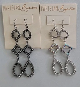 Parisian Signature schwarz & weiß baumelnde Strass Ohrringe / NEU - Bild 1 von 8