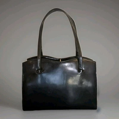 Bolso de hombro vintage años 60 charol negro Adrian dorado Londres Foto 1 de 4