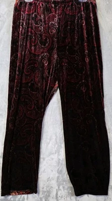 Coldwater Creek Velvet Pull On Pants Womens PXL Red Paisley Stretch Comfort  - Image 1 of 4