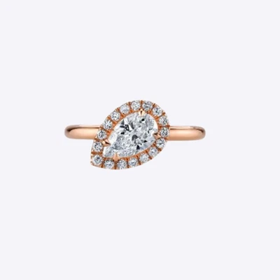 Rose Gold Ring Pear Diamond Lab Grown 1.4 Carat IGI Certified 18k  Size 5.5 6 7 - Image 1 of 4