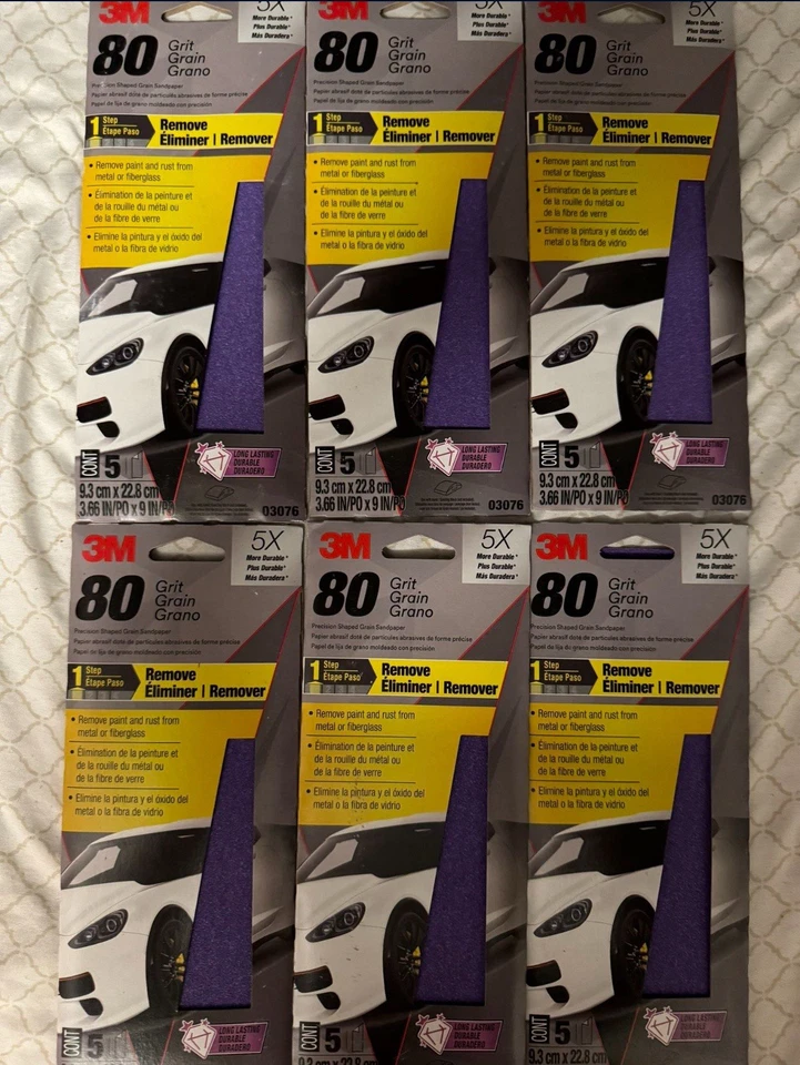 Nuevo paquete de 6 hojas de lijado de grano 3M 80 papel pintura y eliminación de óxido = 30 Foto 1 de 1