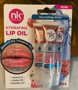 NK Hydrating Lip Oil 3 Pcs- Rose Vitamin E Jojoba Rosehip Oil For Dry Lip - Picture 1 of 4