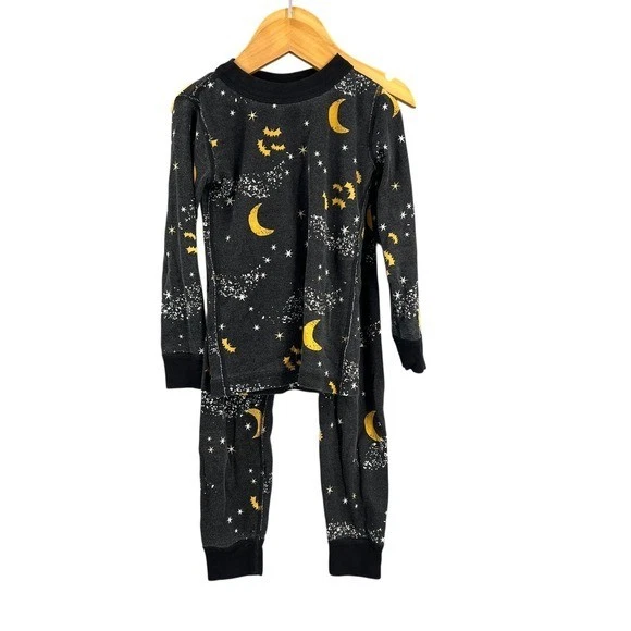 Hanna Andersson Organic Cotton Pajamas Size 4 Black Moon Stars Halloween Bats - Image 1 of 4
