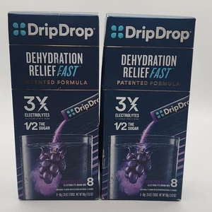 2x DripDrop Dehydration Relief 3x Electrolytes Grape 8 Ct 16 Total Exp 01/28 - Picture 1 of 3