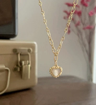 Collar Corazón Perla Lleno de Oro Corazón Dije Collar Concha Perla Collar Oro Foto 1 de 4