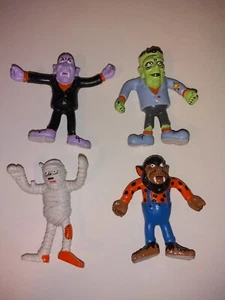 Rare 1989 Frankenstein Dracula Mummy Wolfman 2.5" Bendy Monster Applause VG - Picture 1 of 13