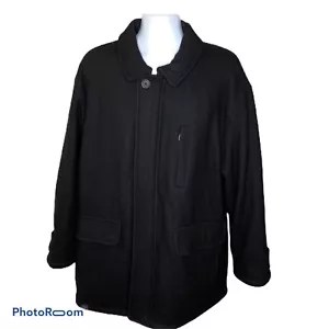 Weatherproof Black 100% Wool Mens Coat XL Zip Snap Up Quilted Poly Lining - Picture 1 of 9
