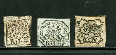 Italy-Roman States #6, 7, 9 (I509) Papal Arms, Used, FVF, CV$121.50 - Image 1 of 2