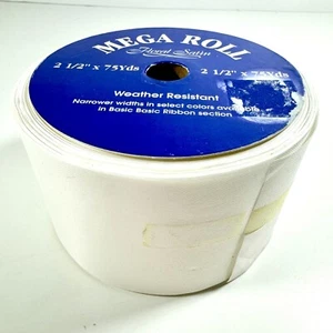 White Floral Satin Ribbon 2.5" Weather Resistant Double Face 75 Yd Spool Italy - Picture 1 of 8