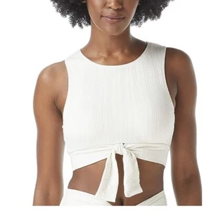 Vince Camuto Women's White Ribbed Tie-Front pullover Bikini Top In Ivory size L - Picture 1 of 6