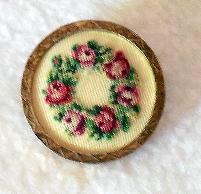 Винтажные ювелирные изделия вышивка брошь заколка круг роз золотой тон - Изображение 1 из 2